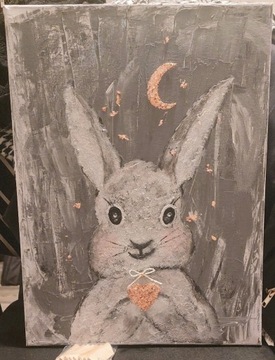 Obraz dla dziecka króliczek ręcznie malowany