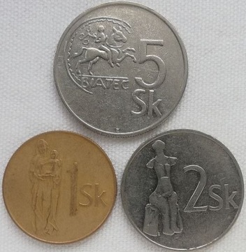 Słowacja 1, 2, 5 koruna 1993, KM#12, 13, 14