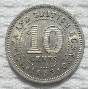 Malaje Brytyjskie Elżbieta II 10 centów 1953 Ładna