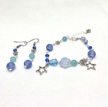 Komplet biżuterii z koralików niebieski handmade