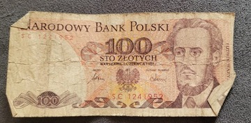 Stare banknoty 100zł 1986r. Ludwik Waryński 