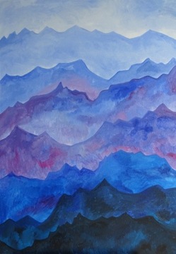 duży obraz olejny mistyczne góry lato Bieszczady