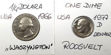 1/4 dolara 1966,  One dime 1977 D  USA