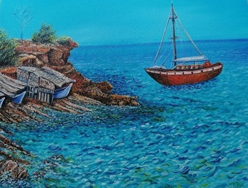 Obraz Olejny Formentera Baleary Marynistyka