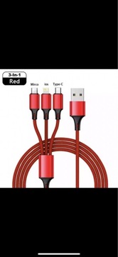 Kabel 3w1 Micro USB/USB C/iPhone Ładowarka