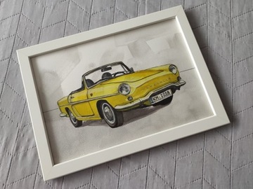 Grafika 21x30cm ręcznie malowany Renault Caravelle