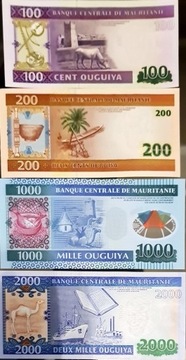 Mauritania Set 2000,1000,200,100 ouguiya UNC 