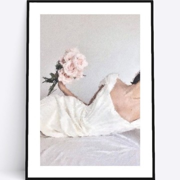 A4 Plakat romantyczny dziewczyna z różami 