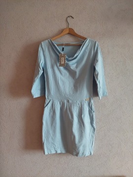 Sukienka letnia zwiewna dresowa błękitna M 38 