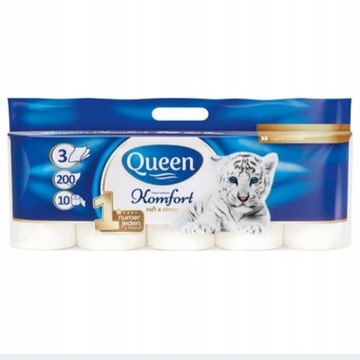 Papier toaletowy Queen Komfort 3 warstwy 10 rolek 200 listków 