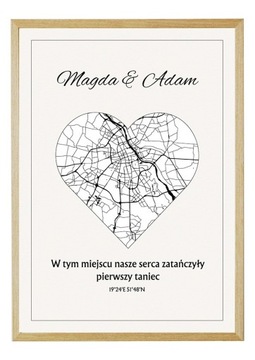 Melodia Miłości –  Mapa Ślubna w Sercu - 50x70cm
