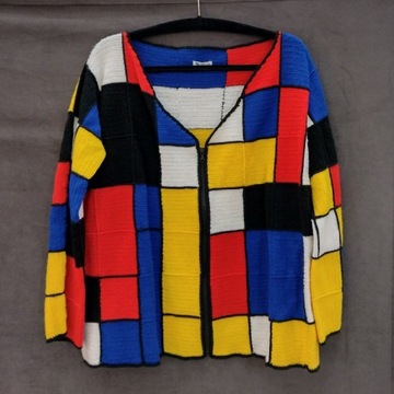 Gruby sweter żakiet "Mondrian" szydełko