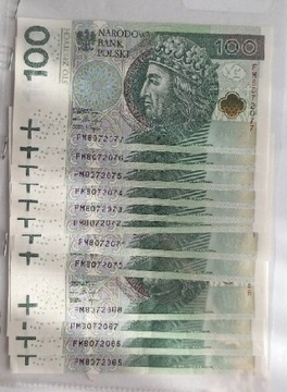 Seria 4 i 8 banknotów 100 zł - bez jednego z serii