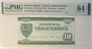 Wyspy Owcze 10 koron 1974 PMG64