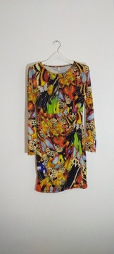 Sukienka kolorowa motyle 40 L 42 xl długi rękaw 