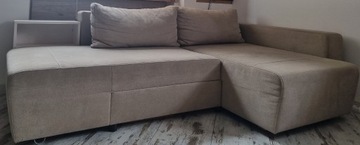 Rozkładana sofa 3-osobowa, z szezlongiem szara. Dw