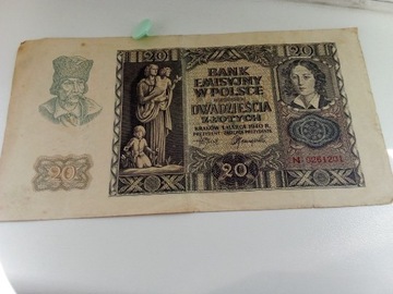 20zł 1940r. banknot 2 wojna światowa N 0261201
