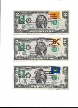 3 x $2 USA 1976 Pocztowy Stempel Kolejne Numery