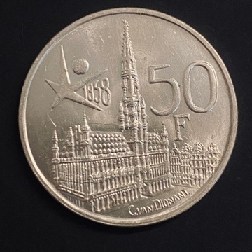 Belgia, okolicznościowe 50 franków, 1958r, Ag0,835