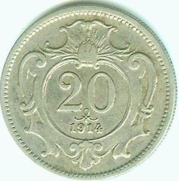 AUSTRIA 20 HELLER 1914 Ni - prawie mennicza