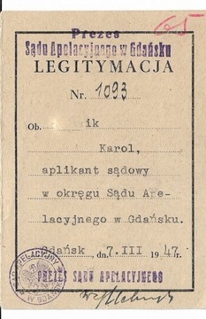 Leg. prac. Sądu Apelacyjnego w Gdańsku - 1947