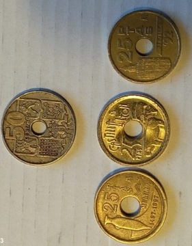 Zestaw monet Hiszpania 25 ptas 1997,92,95,