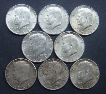 USA - Half Dollar 1964 Kennedy. 8 szt. Srebro