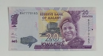 banknot  20 Kwacha , Malawi, stan UNC -bankowy