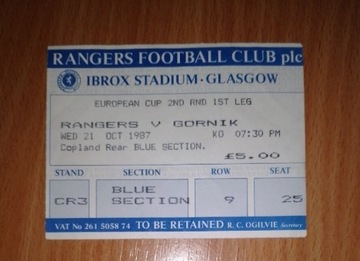 Bilet Glasgow Rangers - Górnik Zabrze 1987-88