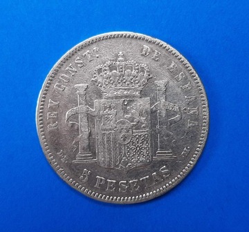 Hiszpania 5 Peset rok 1878, SREBRO 0,900