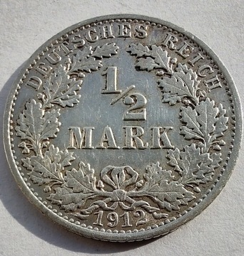 NIEMCY 1/2 Mark 1912A srebro ŁADNA