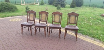 4 dębowe krzesła z rafią