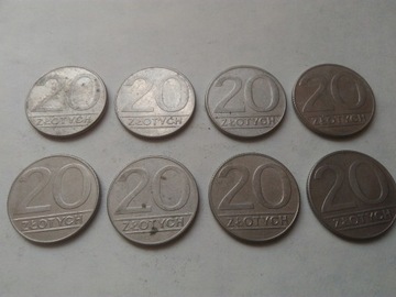 MONETY PRL 20 ZŁOTYCH 1989 1990 ZESTAW 8 szt.