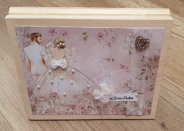 Skrzyneczka drewniana, kartka na ślub, prezent