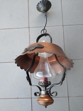 Lampa, żyrandol retro miedziana