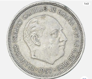 MONETA 5 peset Hiszpania 1957 waga 5,74g