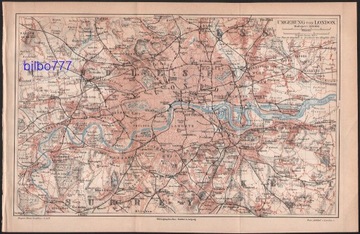 LONDYN I OKOLICE stary plan miasta z 1888 roku