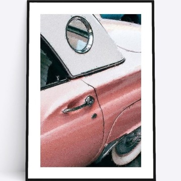 A4 Plakat motoryzacyjny retro różowy samochód