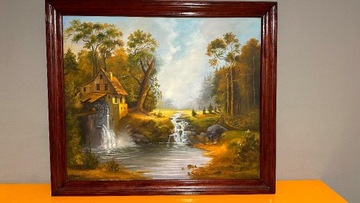 Pejzaż Młyn nad potokiem, obraz malowany