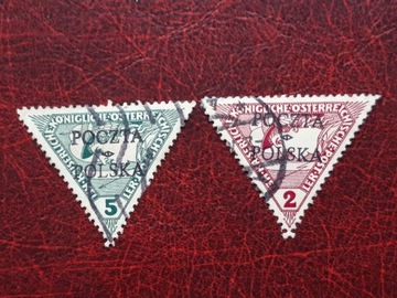2 znaczki 1919 r , 2 oraz 5 halerzy