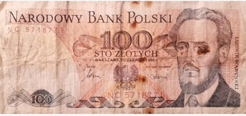 Banknot 100 złotych Polska 1986r. Seria NC 5718771
