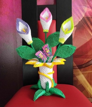 Kwiaty z wazonem origami modułowe 3d 