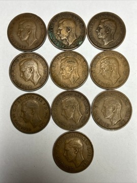 Król Jerzy VI ładny zestaw 10 sztuk Half Penny 1937-1952