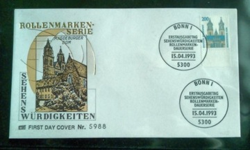 FDC Niemcy 1993 Rollenmarken serie Magdeburg