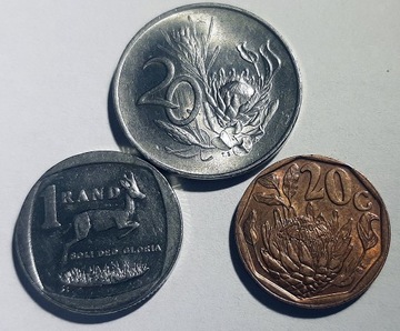 Afryka Południowa 1 rand, 2x 20 centów - zestaw