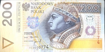 Banknot 200 PLN Seria Zastępcza 1994r. Niski NR!