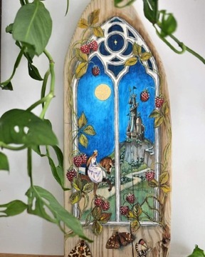 Księżniczka w gotyckim oknie - obraz na drewnie
