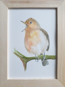Obraz ręcznie malowany "Rudzik" +rama ptaki