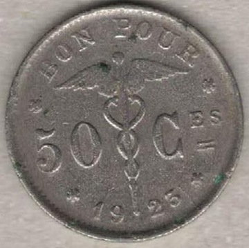 Belgia 50 centymów 1923 Q  18 mm nr 1