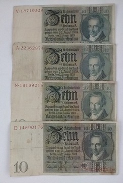 zestaw banknotów 10 marek , 1929 , Niemcy , 4 szt